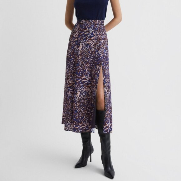 Reiss Katia Printed Slip Midi Skirt – Blue, US 0, NWT
